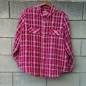 Cherry Red and White Plaid Button-Down Shirt